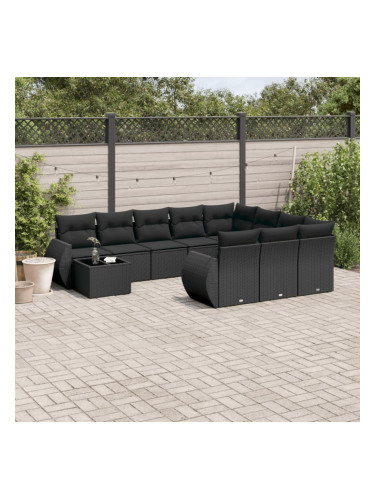 Sonata H Градински комплект диван с възглавници 11 части черен полиратан