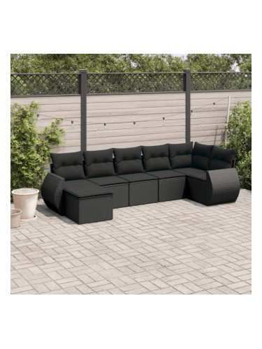 Sonata H Градински комплект диван с възглавници 7 части черен полиратан