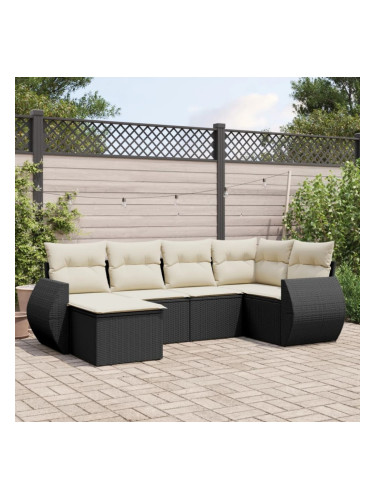 Sonata H Градински диван с възглавници, 6 части, черен, полиратан