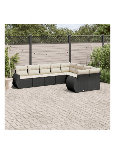 Sonata H Градински комплект диван с възглавници 9 части черен полиратан