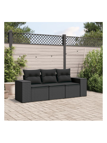 Sonata H Градински комплект с възглавници, 3 части, черен полиратан