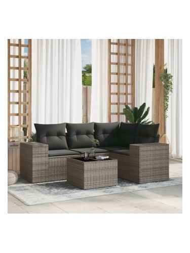 Sonata H Градински комплект с възглавници, 5 части, сив полиратан