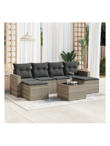 Sonata H Градински комплект с възглавници, 7 части, светлосив полиратан