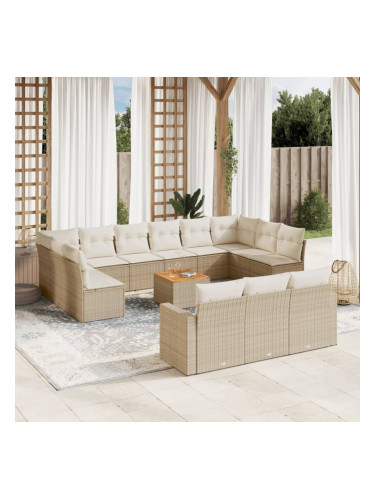 Sonata H Градински диван с възглавници, 14 части, бежов, полиратан