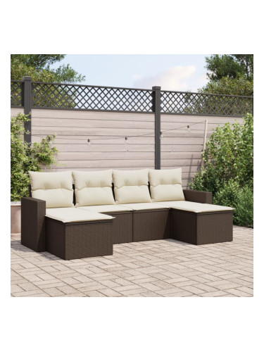 Sonata H Градински комплект с възглавници, 6 части, кафяв, полиратан