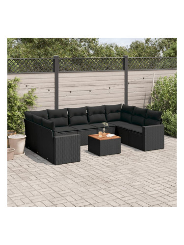 Sonata H Градински комплект диван с възглавници 10 части черен полиратан
