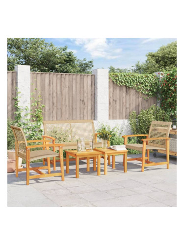 Sonata H Градински лаундж комплект 5 части бежов полиратан и акация