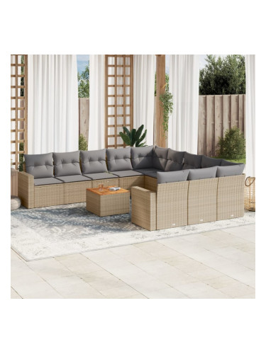 Sonata H Градински диван с възглавници, 12 части, бежов полиратан