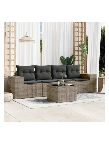 Sonata H Градински комплект с възглавници, 5 части, сив полиратан