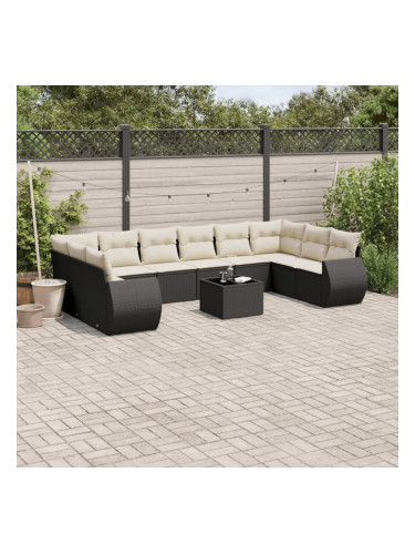 Sonata H Градински комплект диван с възглавници 11 части черен полиратан