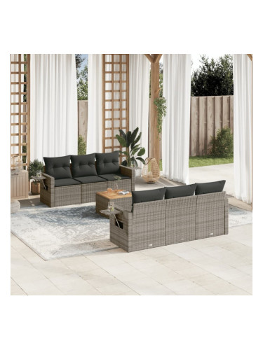 Sonata H Градински диван с възглавници, 7 части, полиратан, сив