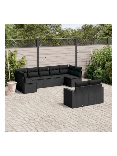 Sonata H Градински комплект диван с възглавници 9 части черен полиратан