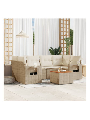 Sonata H Градински диван с възглавници, 7 части, бежов полиратан