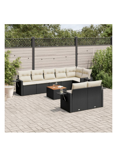 Sonata H Градински комплект диван с възглавници 9 части черен полиратан