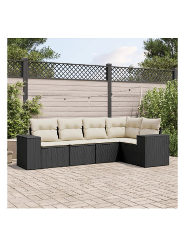 Sonata H Градински комплект с възглавници, 5 части, черен полиратан