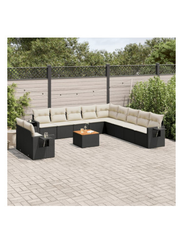 Sonata H Градински диван с възглавници, 12 части, черен, полиратан