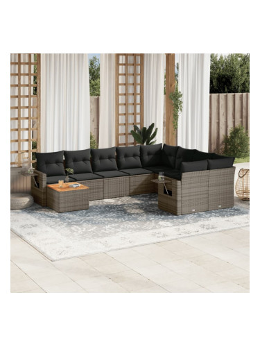 Sonata H Градински комплект диван с възглавници 10 части сив полиратан