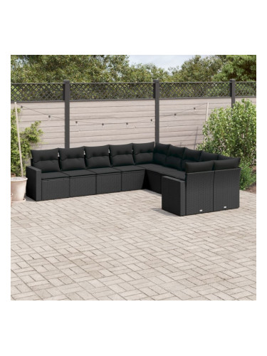 Sonata H Градински комплект диван с възглавници 10 части черен полиратан