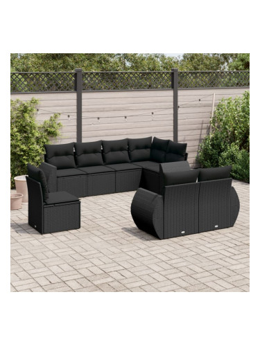 Sonata H Градински комплект диван с възглавници 8 части черен полиратан