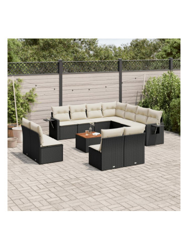 Sonata H Градински диван с възглавници, 12 части, черен, полиратан