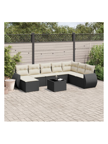 Sonata H Градински комплект диван с възглавници 9 части черен полиратан