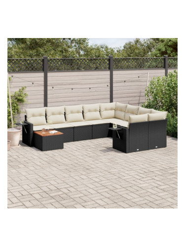 Sonata H Градински комплект диван с възглавници 10 части черен полиратан