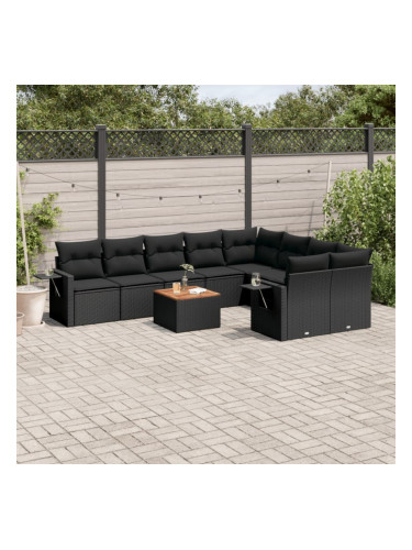 Sonata H Градински комплект диван с възглавници 10 части черен полиратан