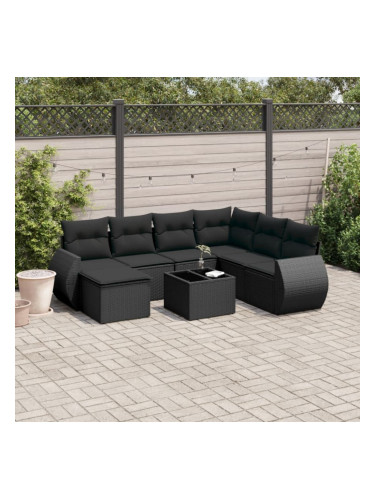 Sonata H Градински комплект диван с възглавници 8 части черен полиратан