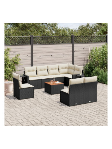 Sonata H Градински комплект диван с възглавници 9 части черен полиратан
