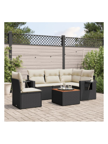 Sonata H Градински диван с възглавници, 6 части, черен, полиратан