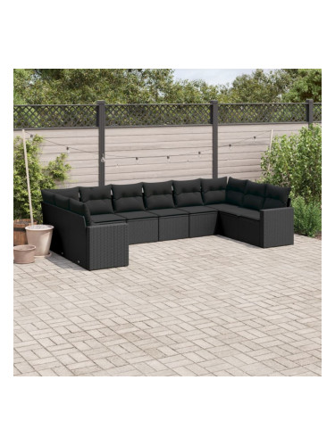 Sonata H Градински комплект диван с възглавници 10 части черен полиратан