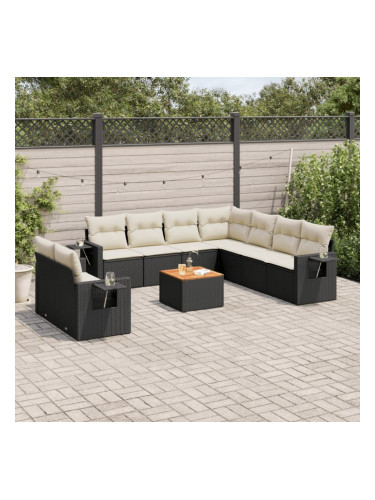 Sonata H Градински комплект диван с възглавници 10 части черен полиратан