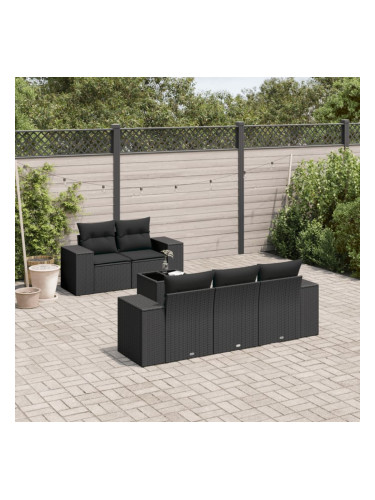 Sonata H Градински диван с възглавници, 6 части, черен, полиратан