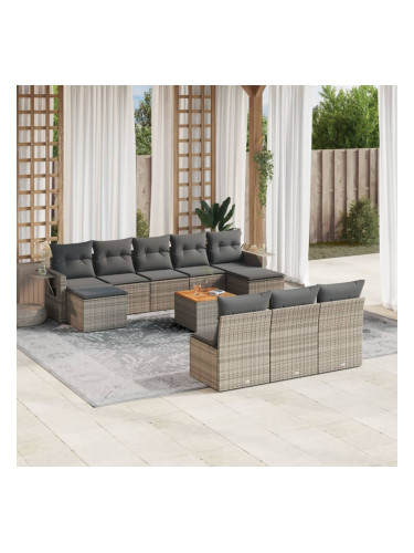 Sonata H Градински комплект диван с възглавници 11 части сив полиратан