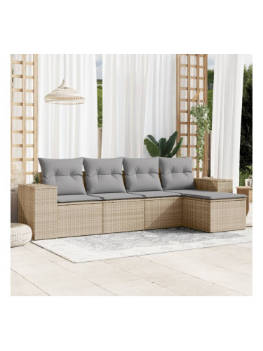 Sonata H Градински комплект диван с възглавници 5 части бежов полиратан