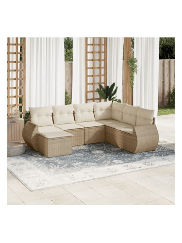 Sonata H Градински диван с възглавници, 7 части, бежов полиратан