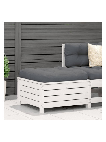 Sonata H Градинска табуретка с възглавница, бяла, борова дървесина масив