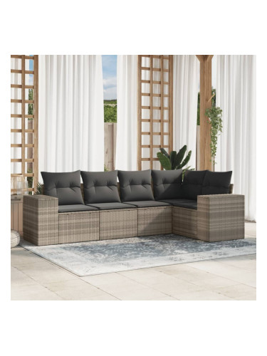 Sonata H Градински комплект с възглавници, 5 части, светлосив полиратан