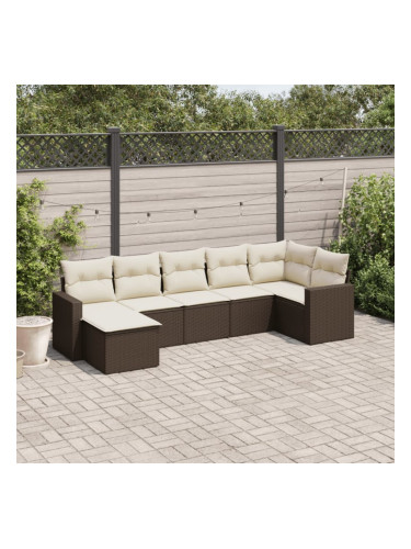 Sonata H Градински комплект с възглавници, 7 части, кафяв, полиратан