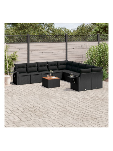 Sonata H Градински комплект диван с възглавници 11 части черен полиратан