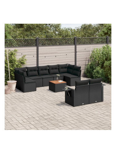 Sonata H Градински комплект диван с възглавници 10 части черен полиратан