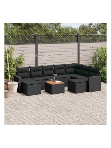 Sonata H Градински комплект диван с възглавници 10 части черен полиратан