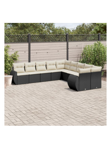 Sonata H Градински комплект диван с възглавници 10 части черен полиратан