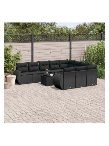 Sonata H Градински комплект диван с възглавници 11 части черен полиратан