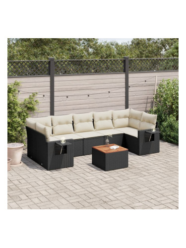 Sonata H Градински комплект диван с възглавници 8 части черен полиратан