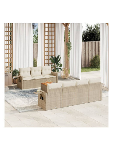 Sonata H Градински диван с възглавници, 8 части, бежов полиратан