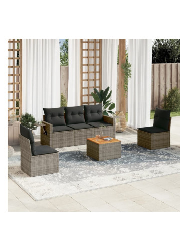 Sonata H Градински диван с възглавници, 6 части, полиратан, сив