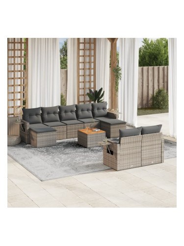 Sonata H Градински комплект диван с възглавници 10 части сив полиратан