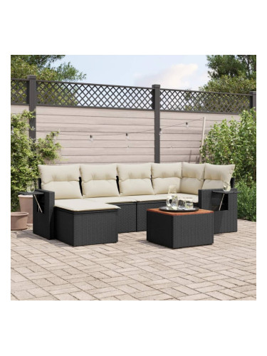 Sonata H Градински комплект диван с възглавници 7 части черен полиратан