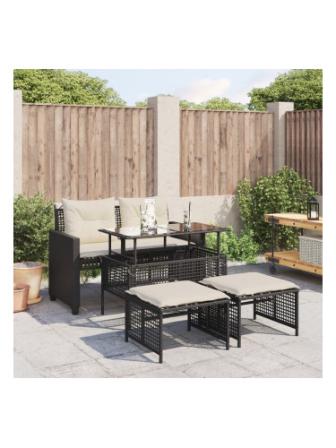 Sonata H Градински диван от 4 части с възглавници черен полиратан стъкло